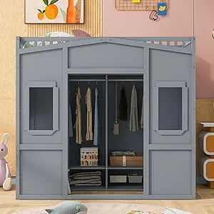 Loft Bed With Built In Storage Wardrobe And Two Windows Solid Wood