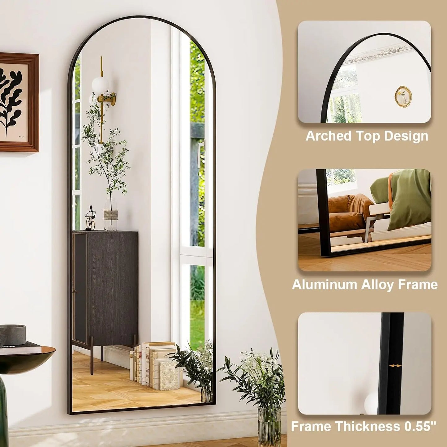 HARRITPURE Floor Mirror With Aluminum Frame For Living Room