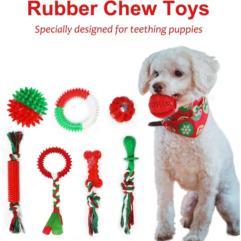 Christmas Dog Toys Pack 15 Count Rubber Rope Chew Toys