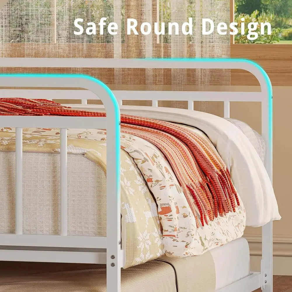 LIKIMIO Daybed With Trundle Metal Bed Frame Upholstered Headboard And Charging