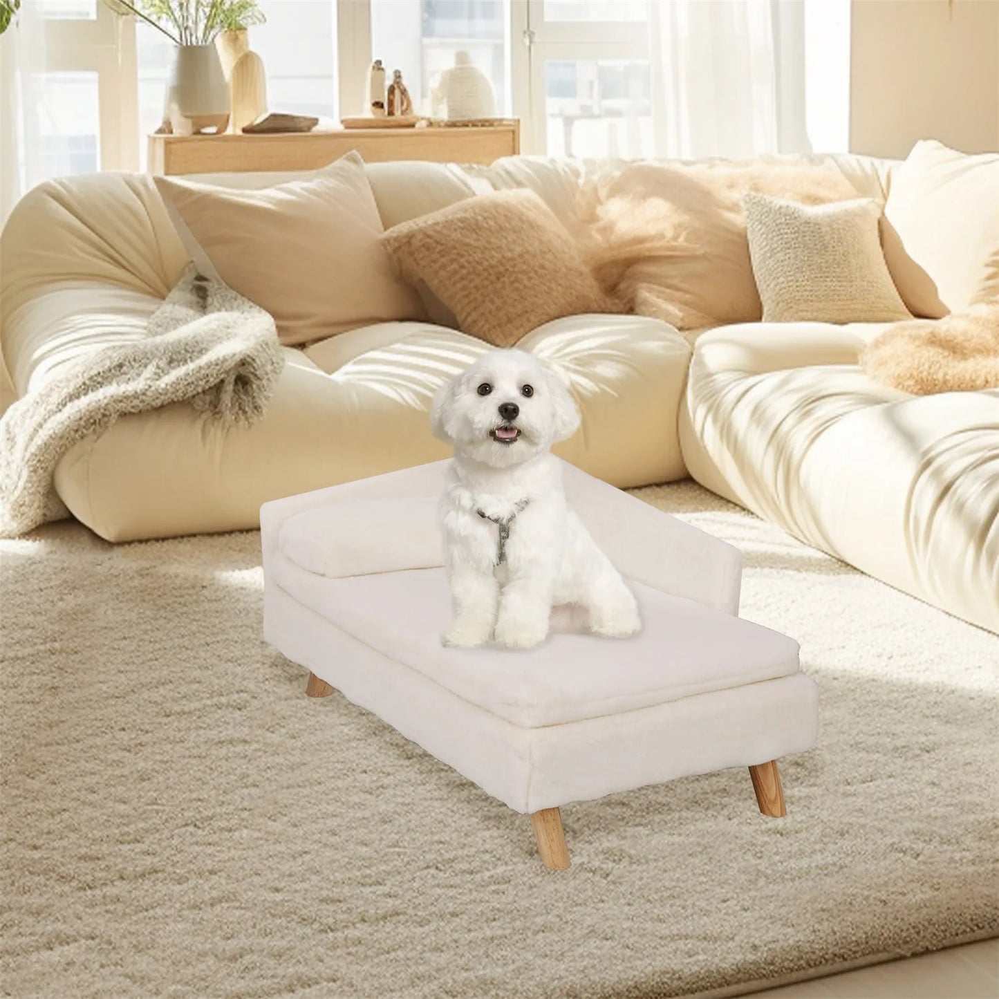 BINGOPAW Elevated Nordic Pet Bed Waterproof Cozy Pad Wood Legs
