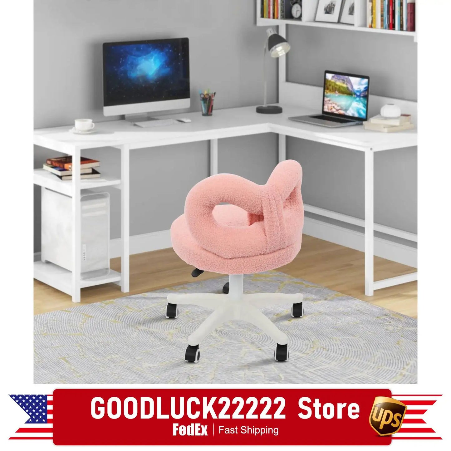 Boucle Vanity Chair Swivel Desk Chair With Iron Frame And Plush Padding