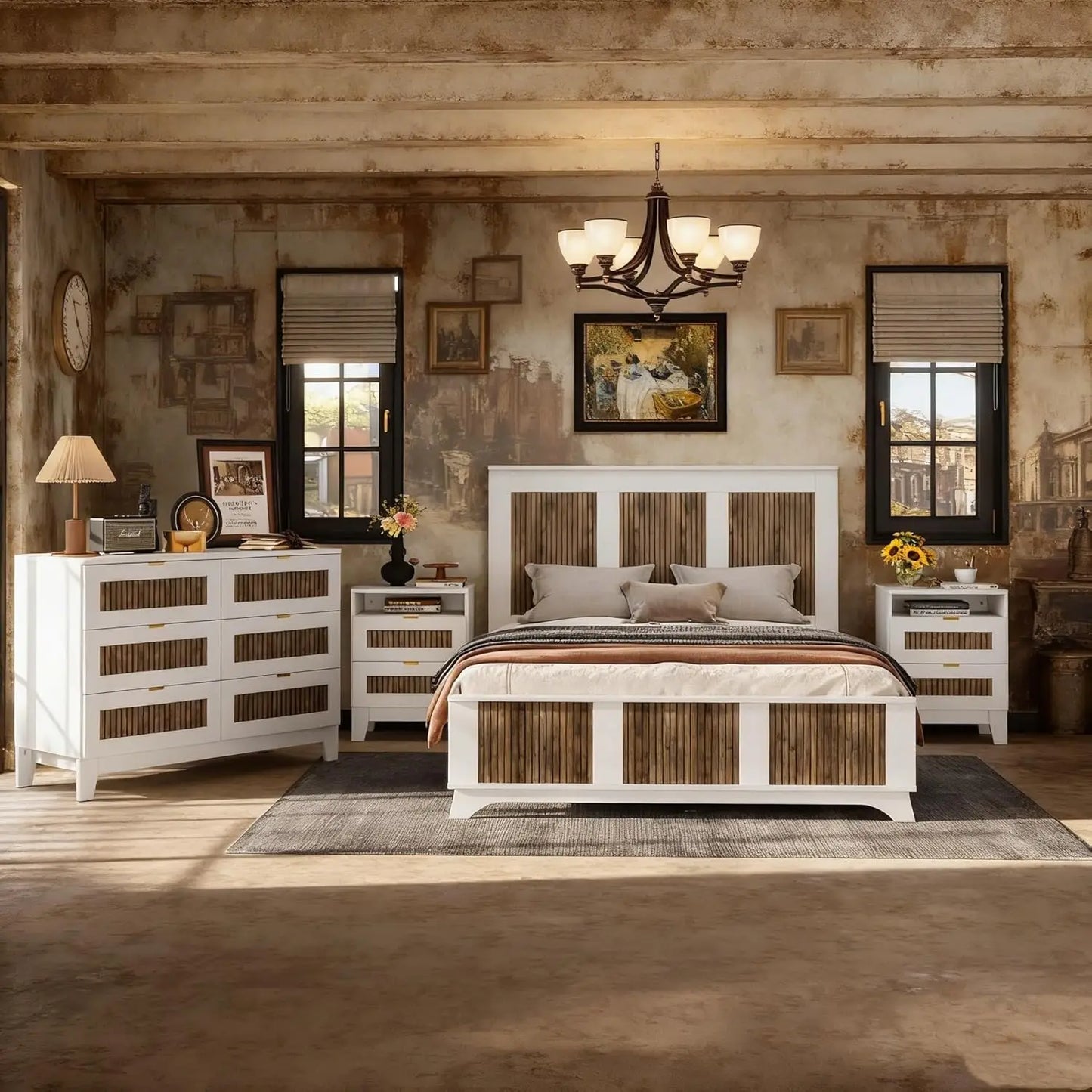 Farmhouse 4 Piece Bedroom Set With Storage Platform Bed