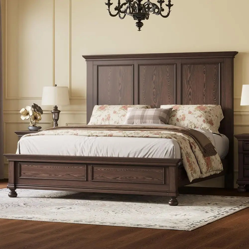 Solid Wood Bedroom Set With Queen Bed Frame And Nightstands