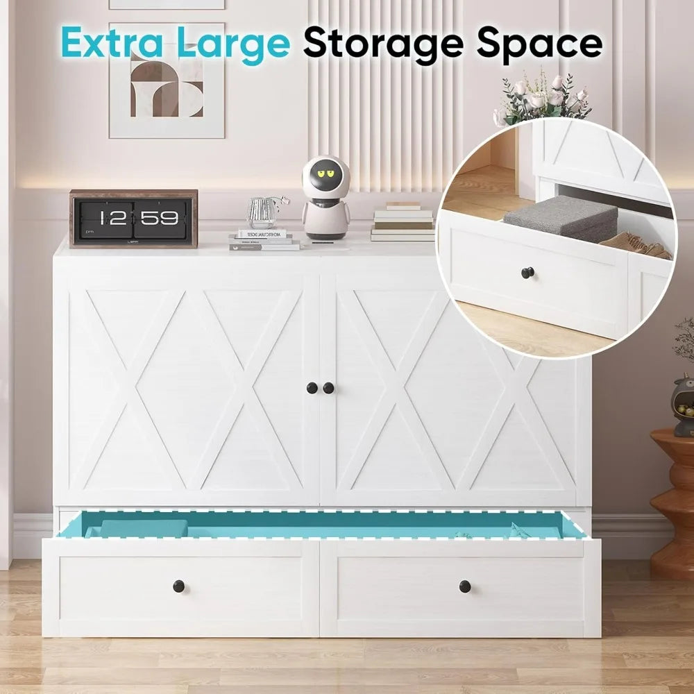 Murphy Bed With Tri-Folding Mattress Charging Station And Storage Drawers