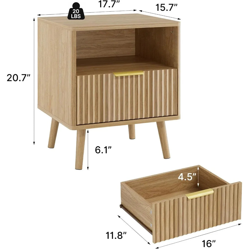 RBXC Oak Dresser Nightstand Set Modern 3-Piece Bedroom Furniture