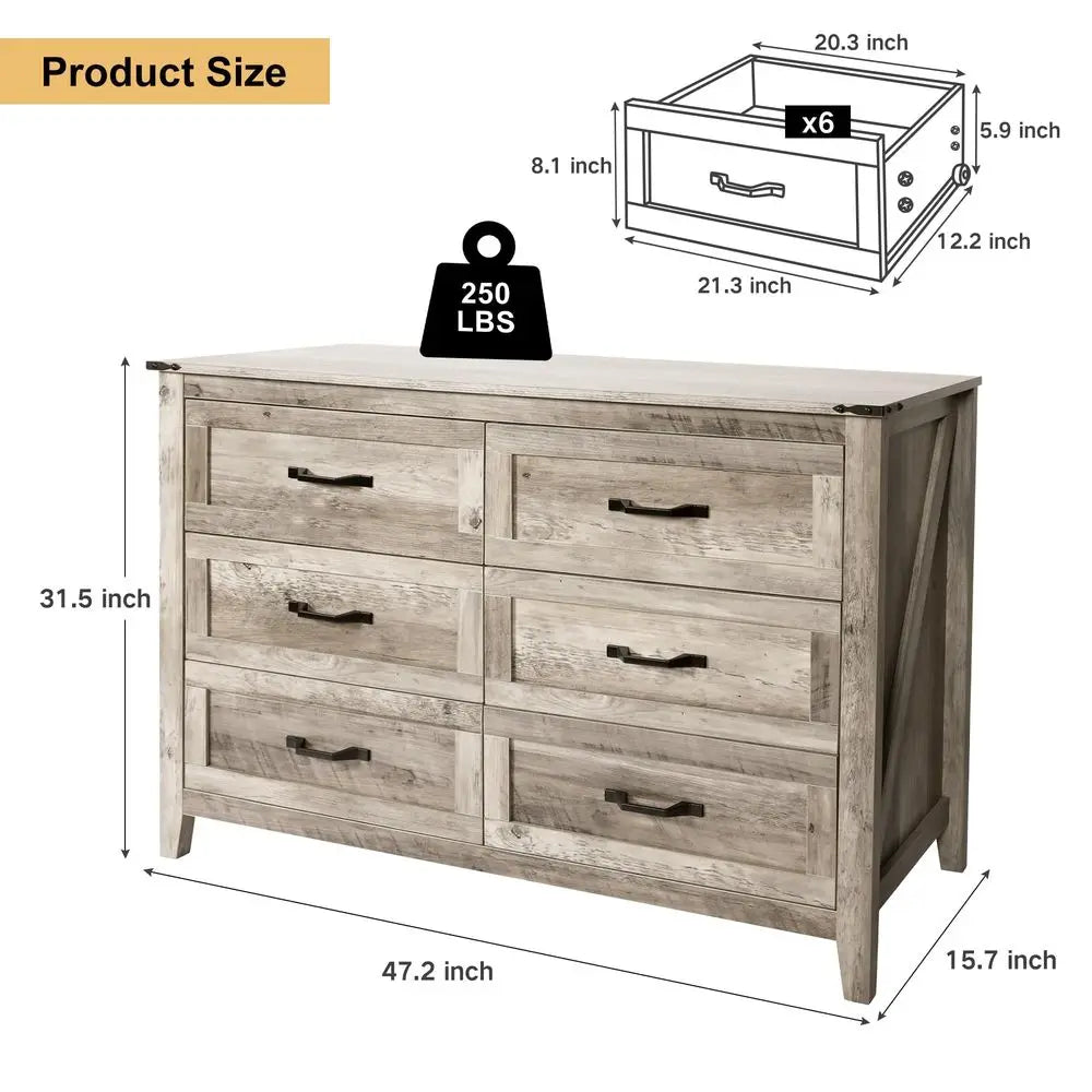 Farmhouse 4-Piece Dresser Set With 6-Drawer Dresser, 4-Drawer Chest, Nightstands