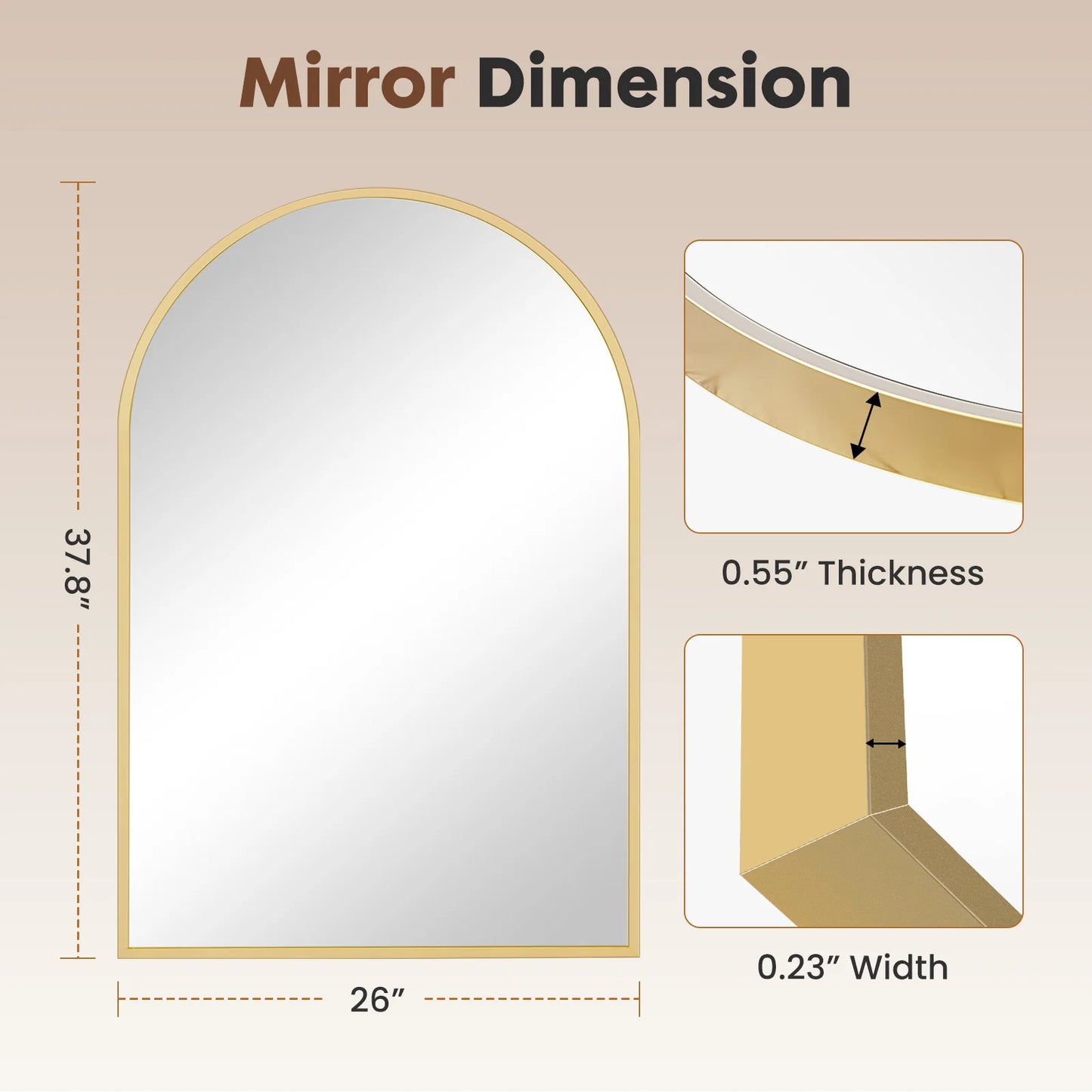 JHK Arched Framed Bathroom Mirror For Wall Decoration Modern Home
