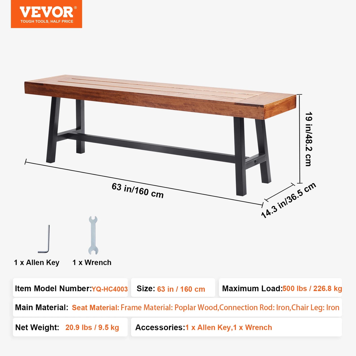 SucceBuy Outdoor Bench Wood And Metal Garden Seat For Outdoors