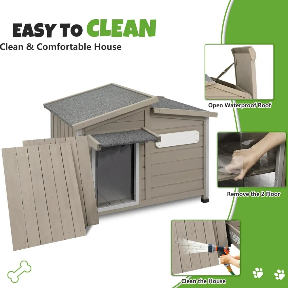 Outdoor Wooden Dog House Weatherproof Adjustable Vent Windows