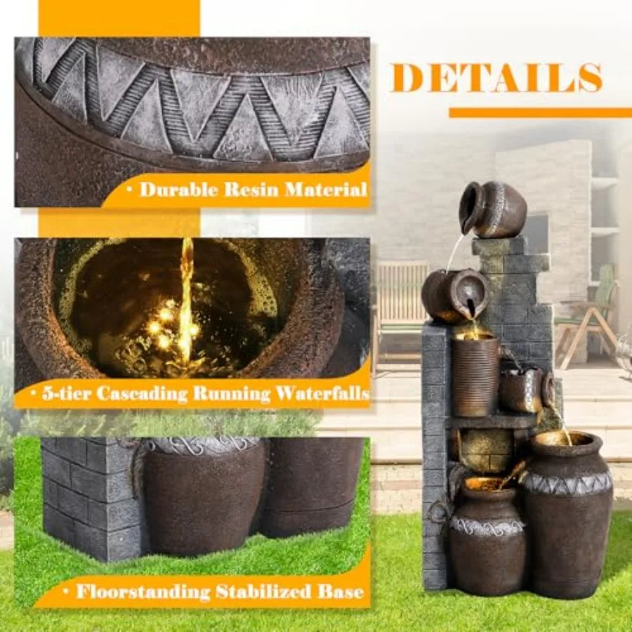 Outdoor Water Fountain 6-Tier Cascading Garden Fountain With LED