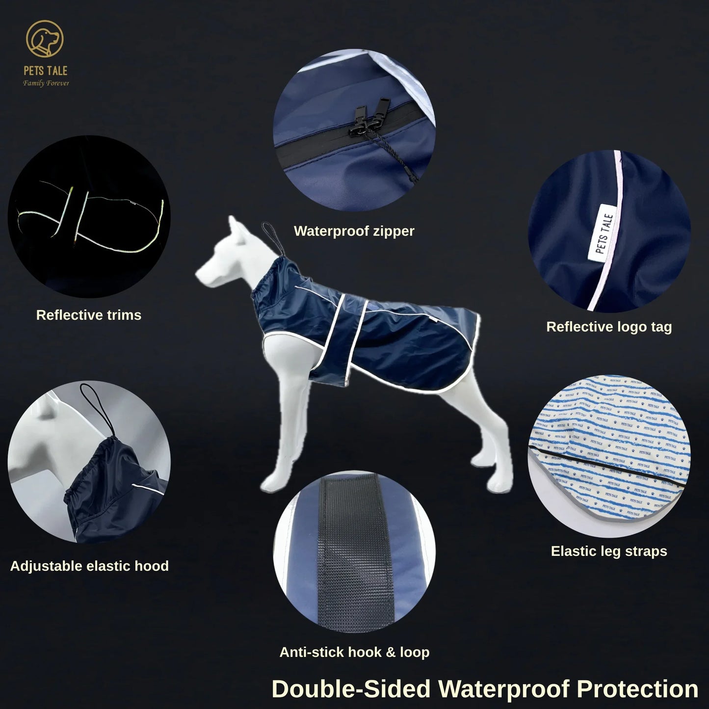 Waterproof Dog Raincoat With Reflective Strips And Adjustable Hood