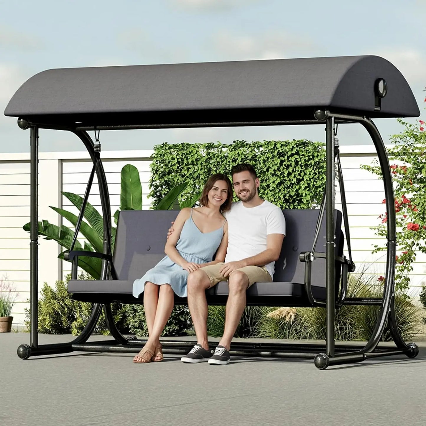 HUANZHUANG Outdoor Patio Swing Canopy 2 In 1 Bed Swing