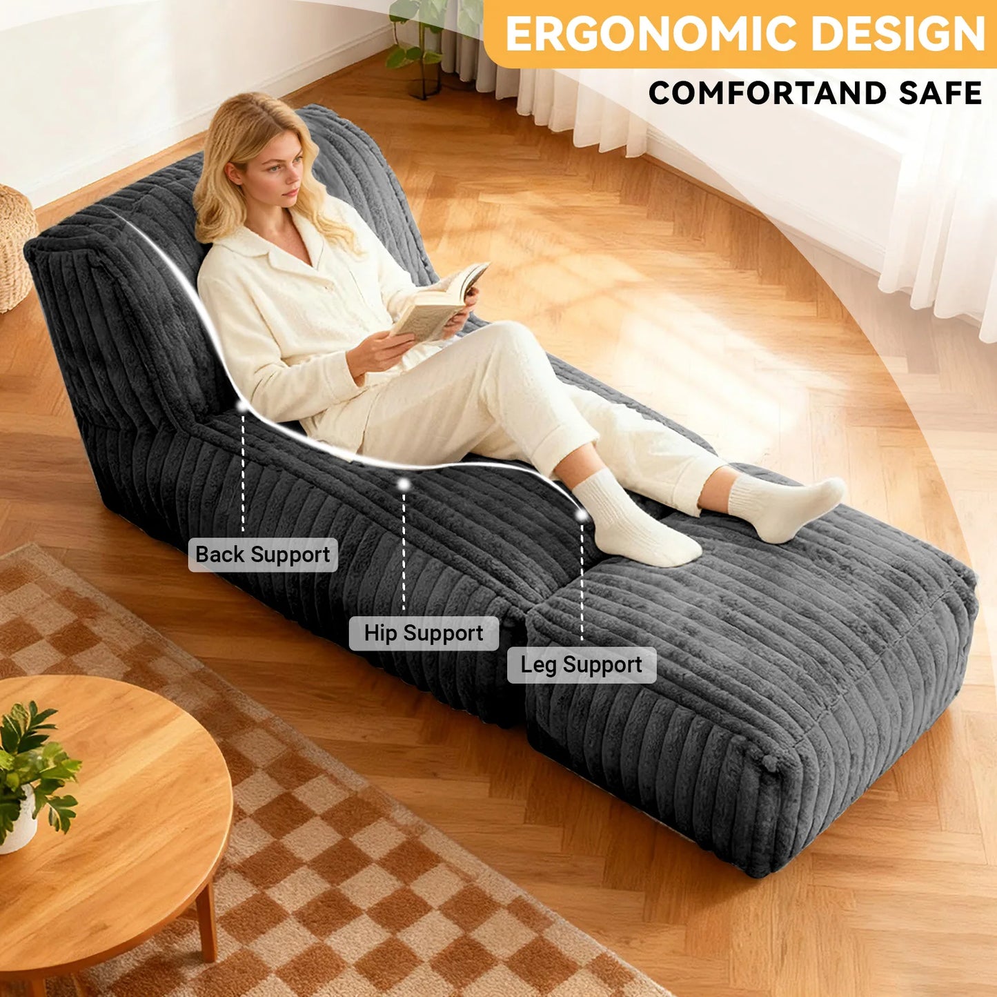 Corduroy Bean Bag Chair With Lumbar Support Convertible Sleeper