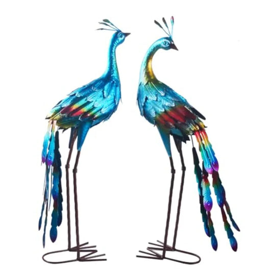 SHXI Metal Colorful Peacock Statues Set Of 2 Outdoor Garden