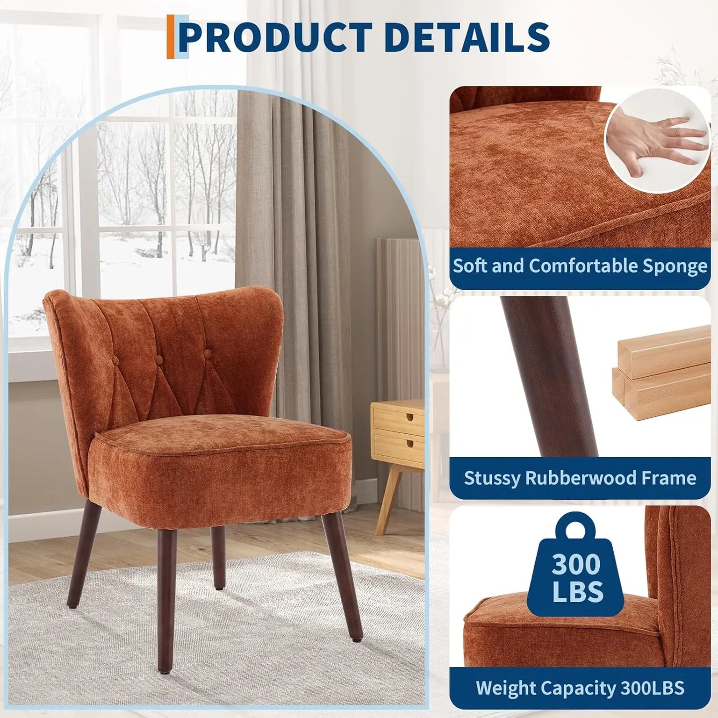 HiMISS Modern Accent Chair Upholstered Lounge Armchair With Wood Legs