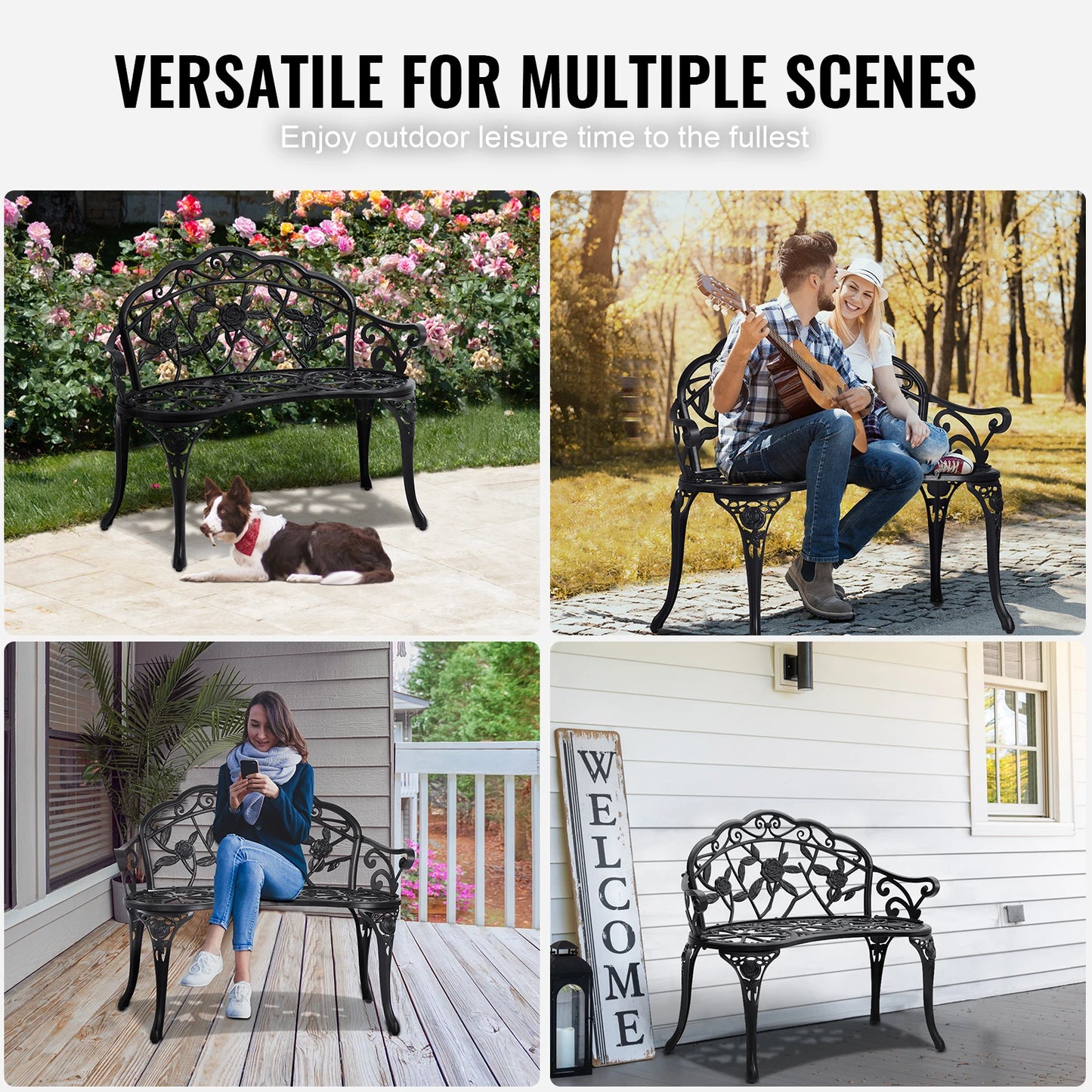 SucceBuy Outdoor Bench Wood And Metal Garden Seat For Outdoors