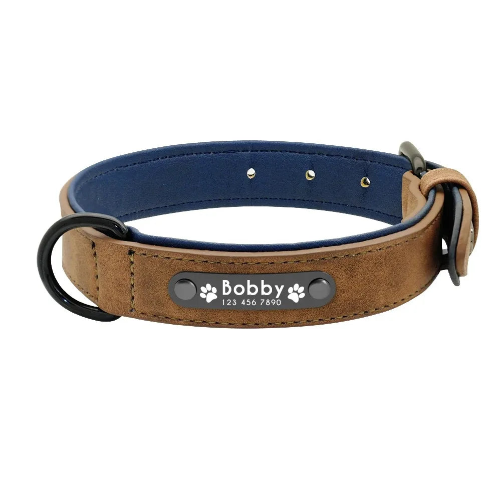 Personalized Name ID Leather Dog Collar With Custom Text