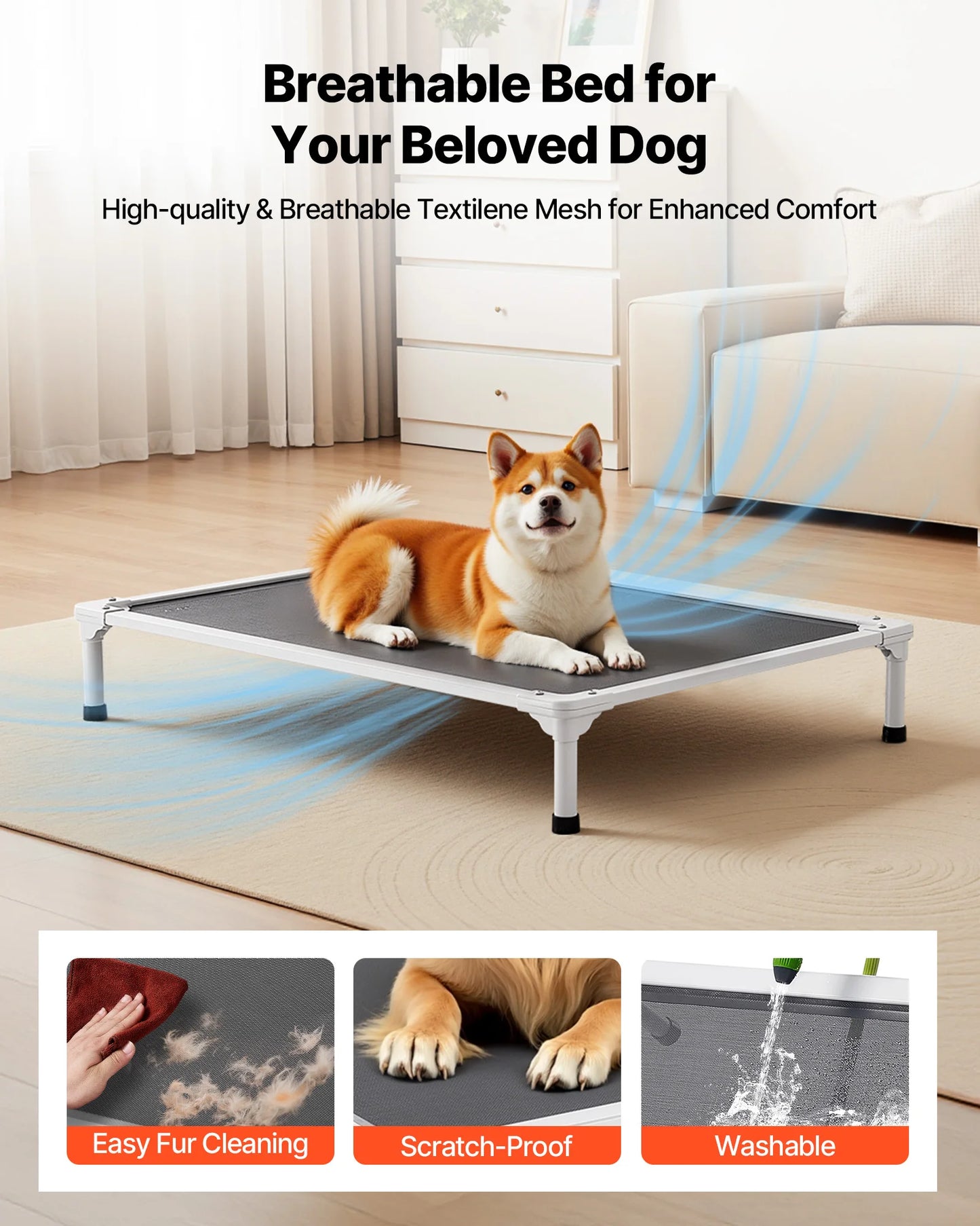 SucceBuy Portable Raised Dog Bed With Aluminum Frame And Textilene Mesh