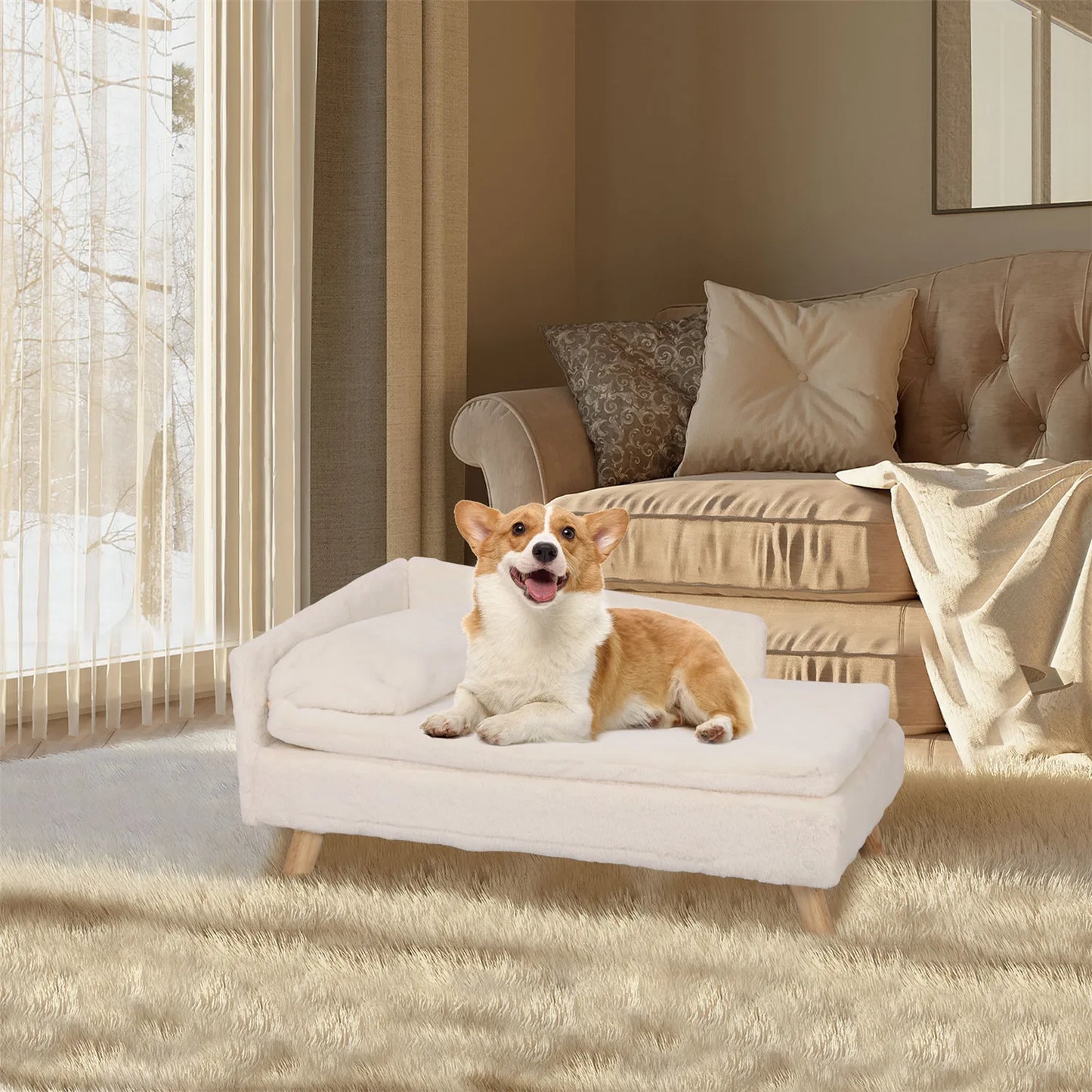 BINGOPAW Elevated Nordic Pet Bed Waterproof Cozy Pad Wood Legs