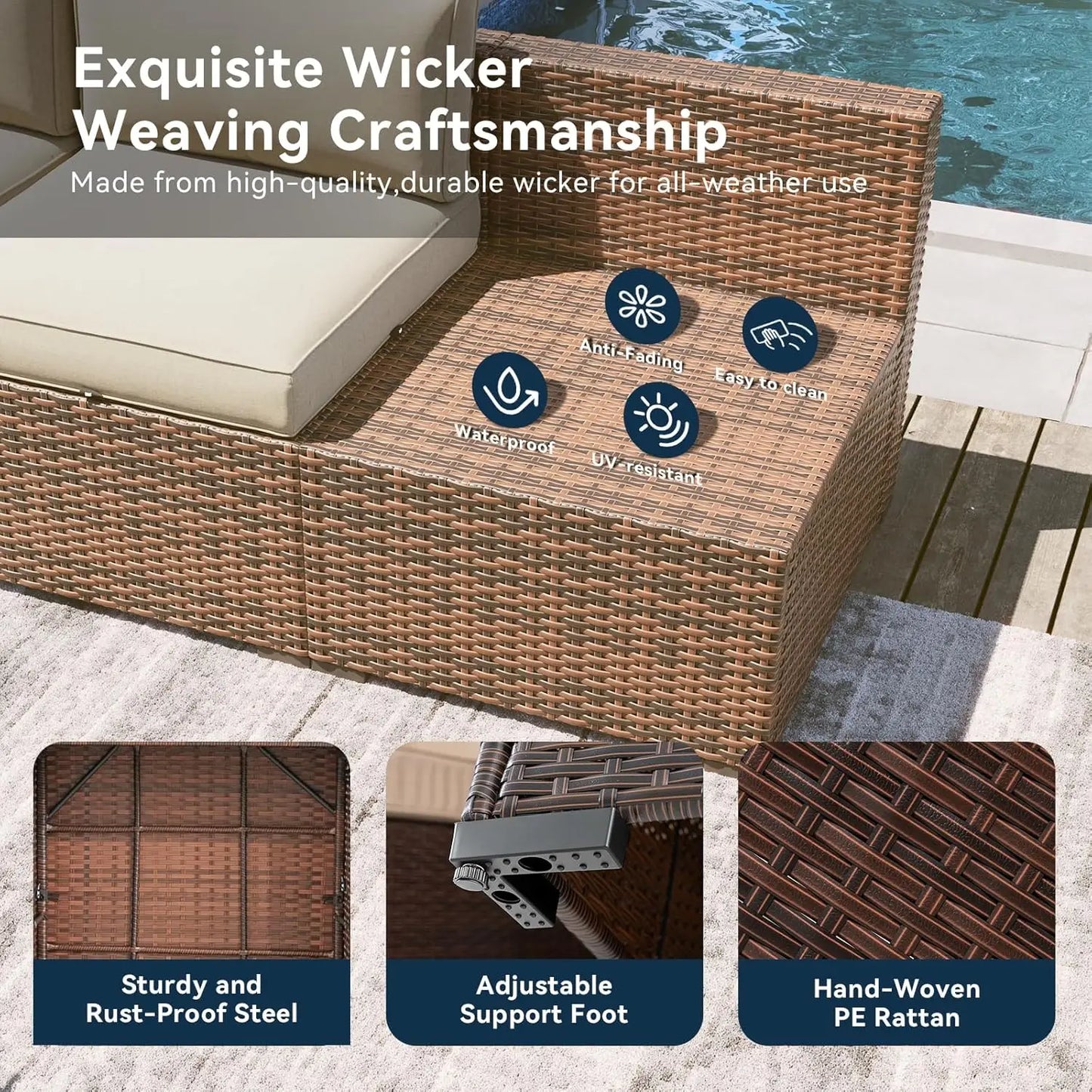 7 Piece Outdoor Patio Furniture Set With Coffee Table Waterproof