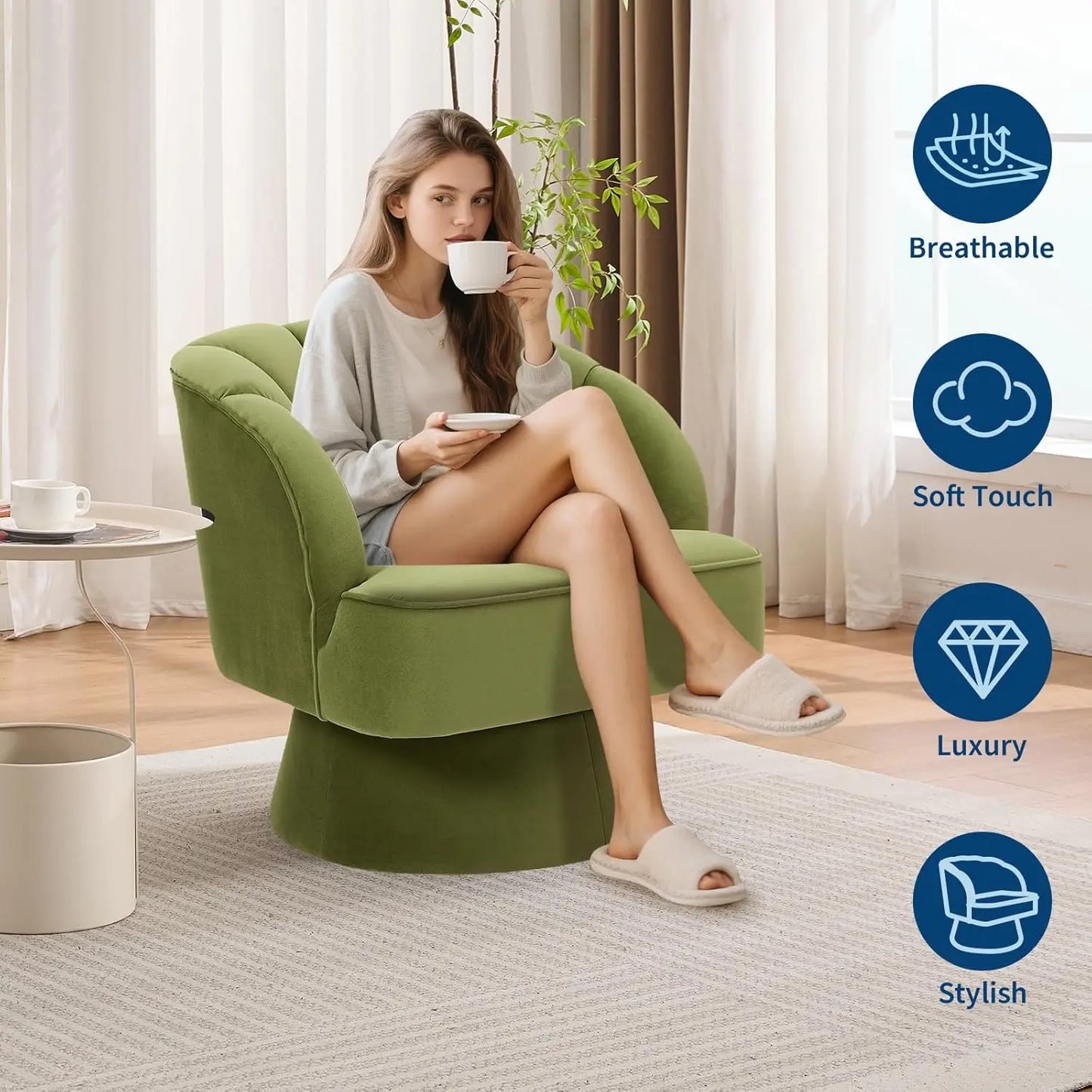 HiMISS Ultra Plush Velvet Barrel Lounge Chair With Striped Backrest