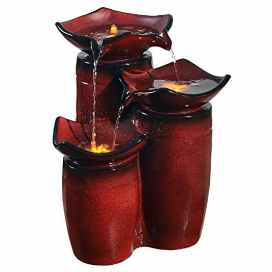 Three Tier Floor Water Fountain With LED Lights For Outdoors