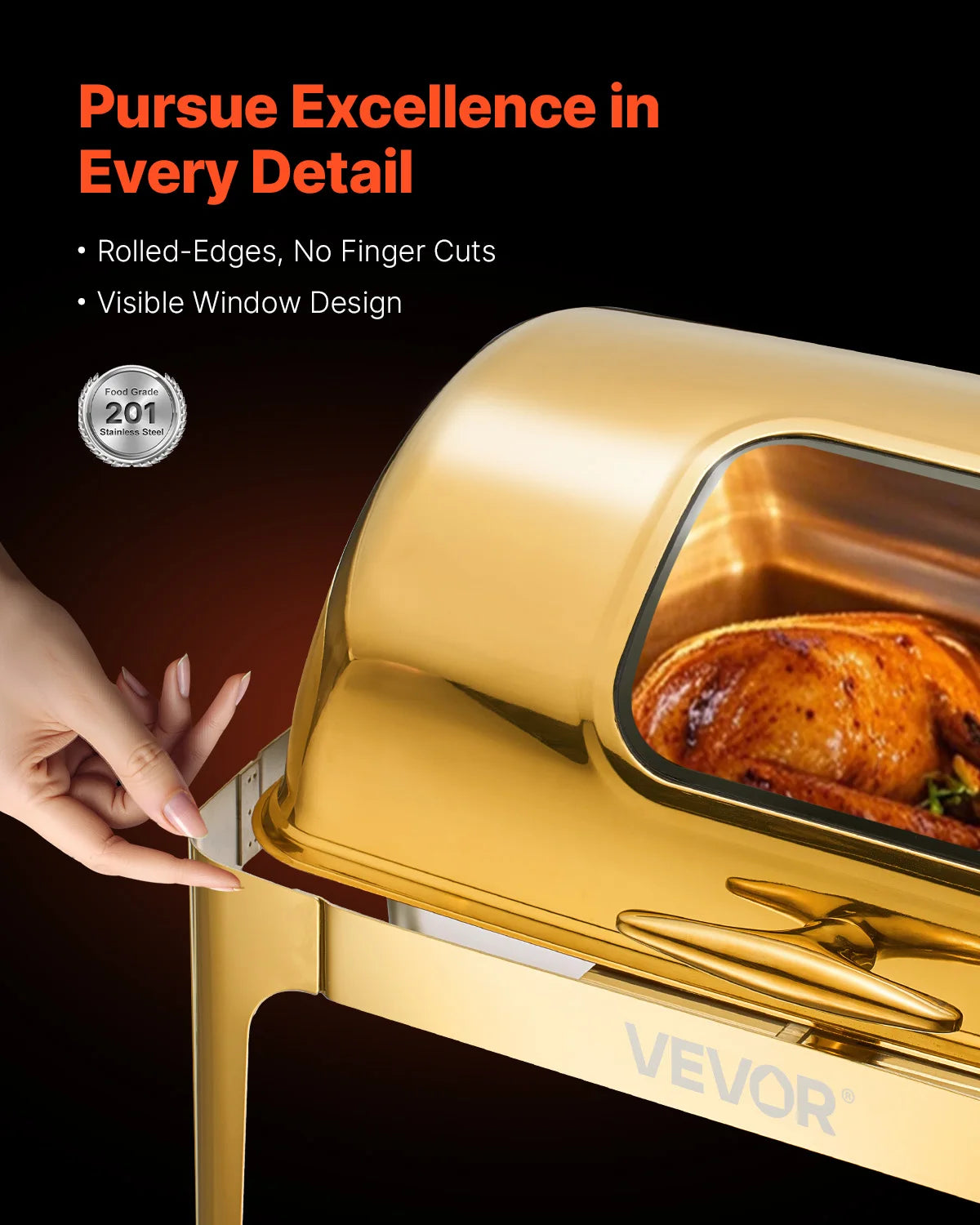 SucceBuy Stainless Steel Roll Top Chafing Dish Warmer Server