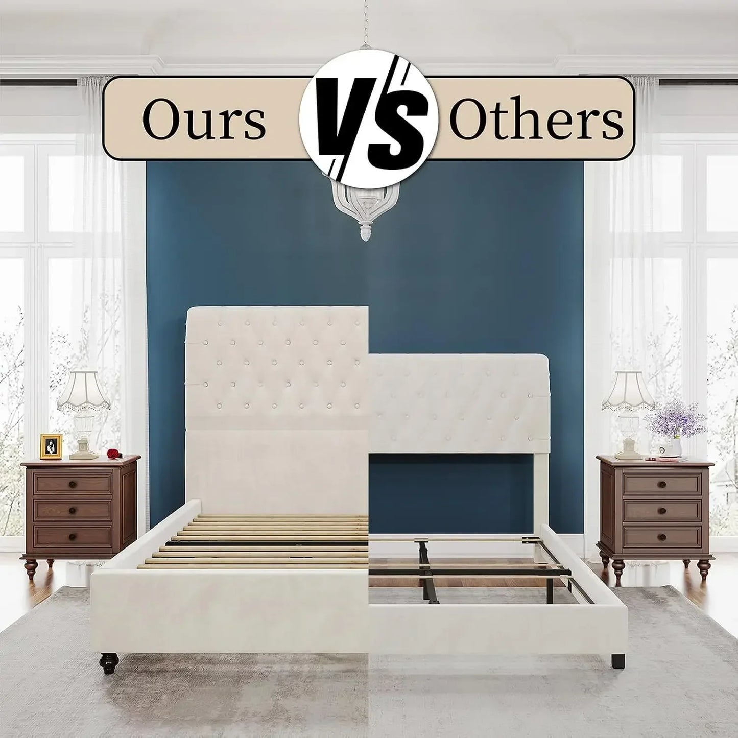 Upholstered Platform Bed With Tall Sleigh Headboard