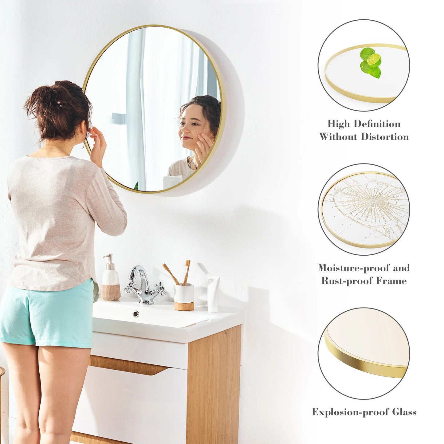 JHK Vanity Mirror Matte Metal Framed Round Wall Mirror