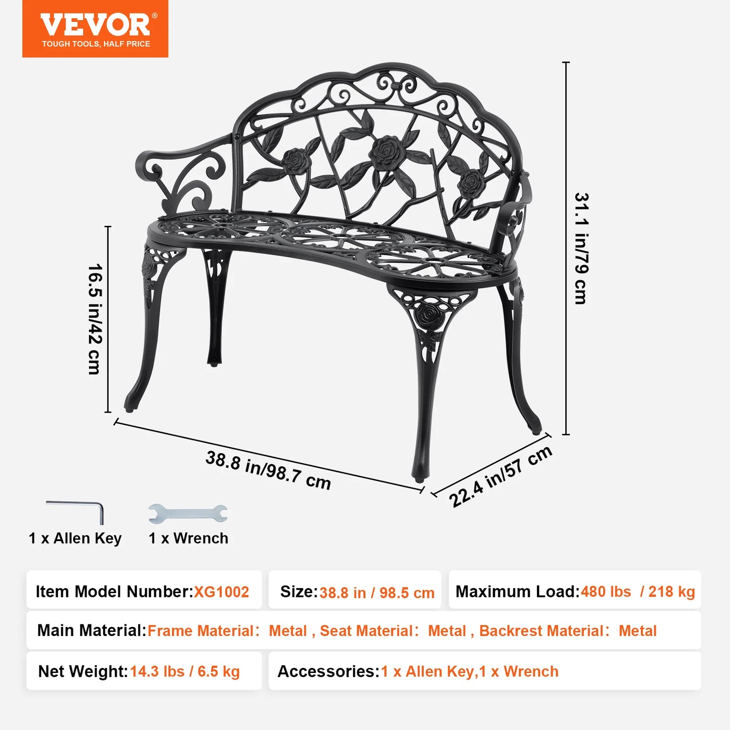 SucceBuy Outdoor Bench Wood And Metal Garden Seat For Outdoors