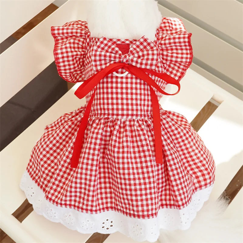 Doggyzstyle Summer Pet Dress Floral Plaid Pattern Princess Costume