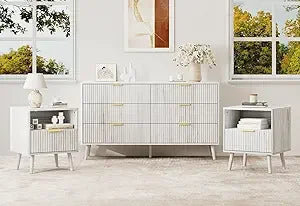 RBXC Oak Dresser Nightstand Set Modern 3-Piece Bedroom Furniture