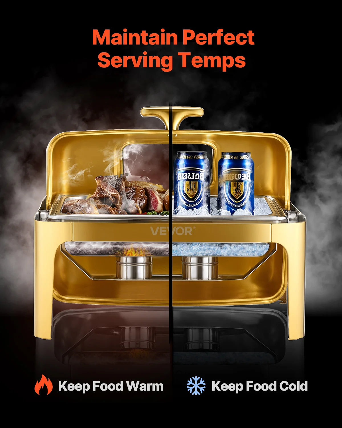 SucceBuy Stainless Steel Roll Top Chafing Dish Warmer Server
