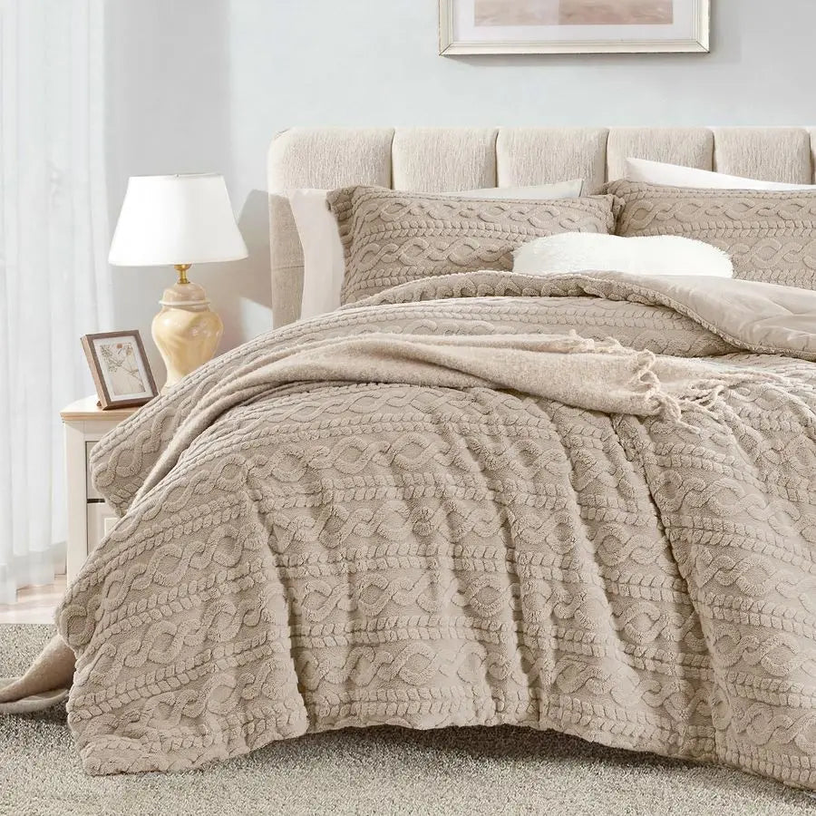 XMSJ Fluffy Fleece Comforter Set Winter Bedding 3 Piece