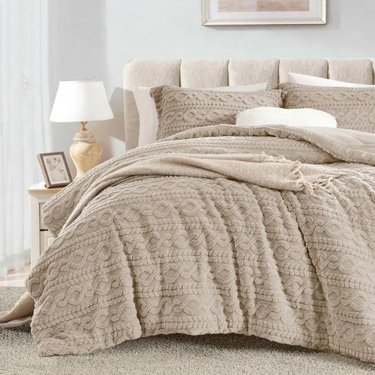 XMSJ Fluffy Fleece Comforter Set Winter Bedding 3 Piece