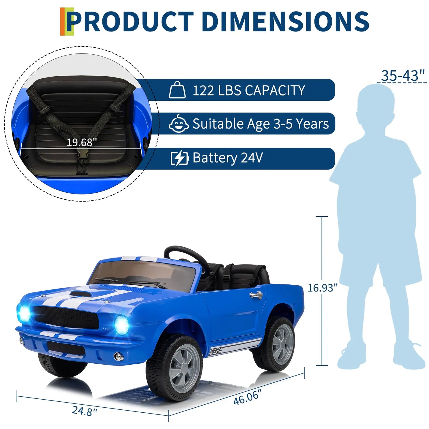 Kids 24V Electric Car 2 Seater Ride On Vehicle Toy