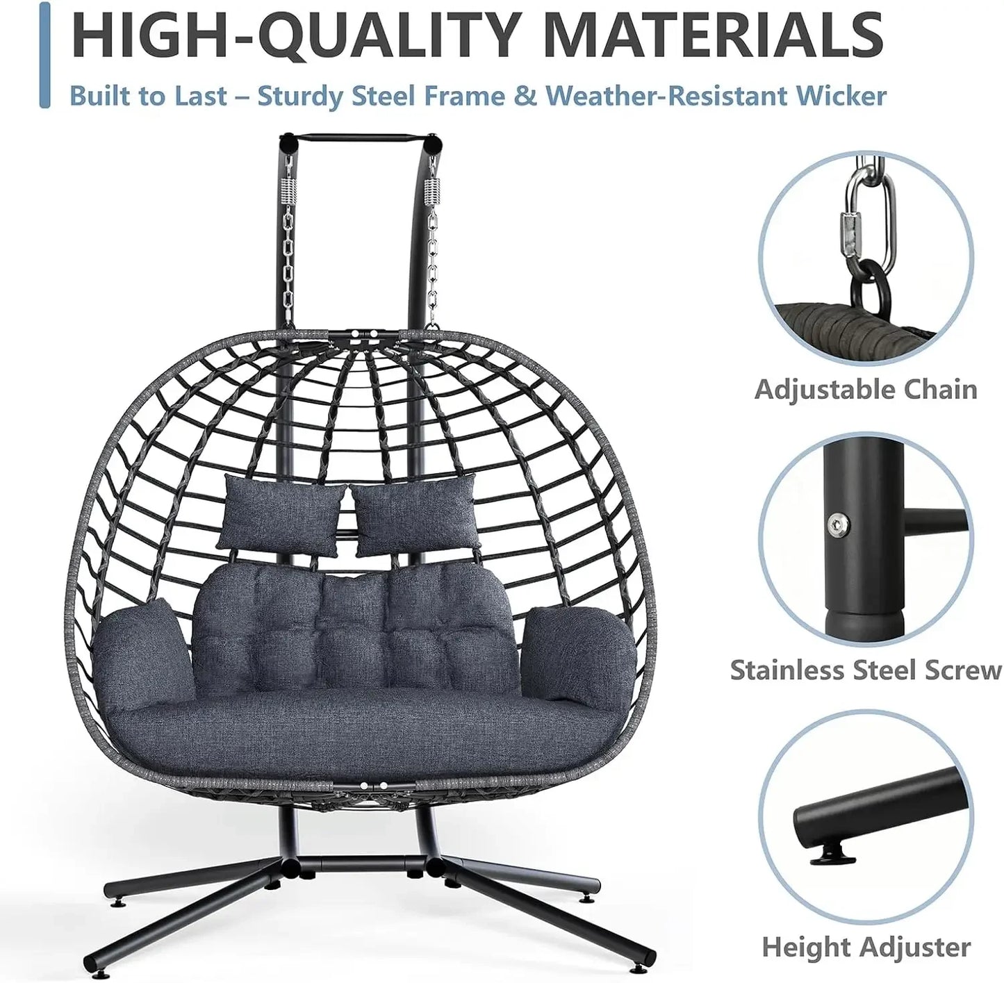 Double Egg Swing Chair Stand For Patio Two Person Hammock