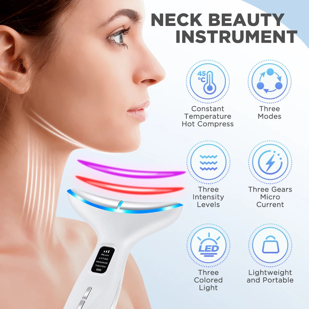 Hailicare 4-Mode LED Neck Beauty Device EMS Facial Lifting Massager