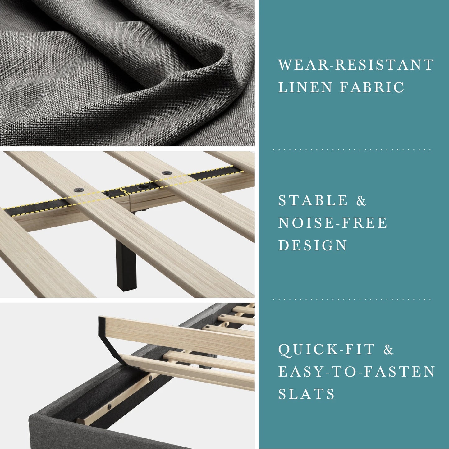 HOOMIC Upholstered Bed Frame With Adjustable Headboard Soft Linen Fabric