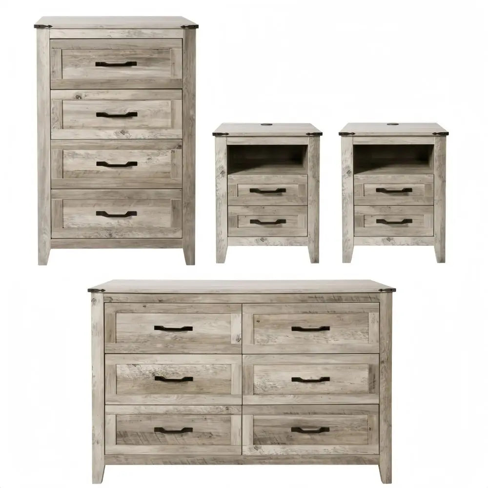 Farmhouse 4-Piece Dresser Set With 6-Drawer Dresser, 4-Drawer Chest, Nightstands