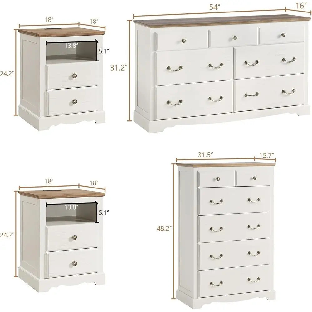 LISM Armhouse Rustic 5 Piece Bedroom Set With Bed And Two Nightstands