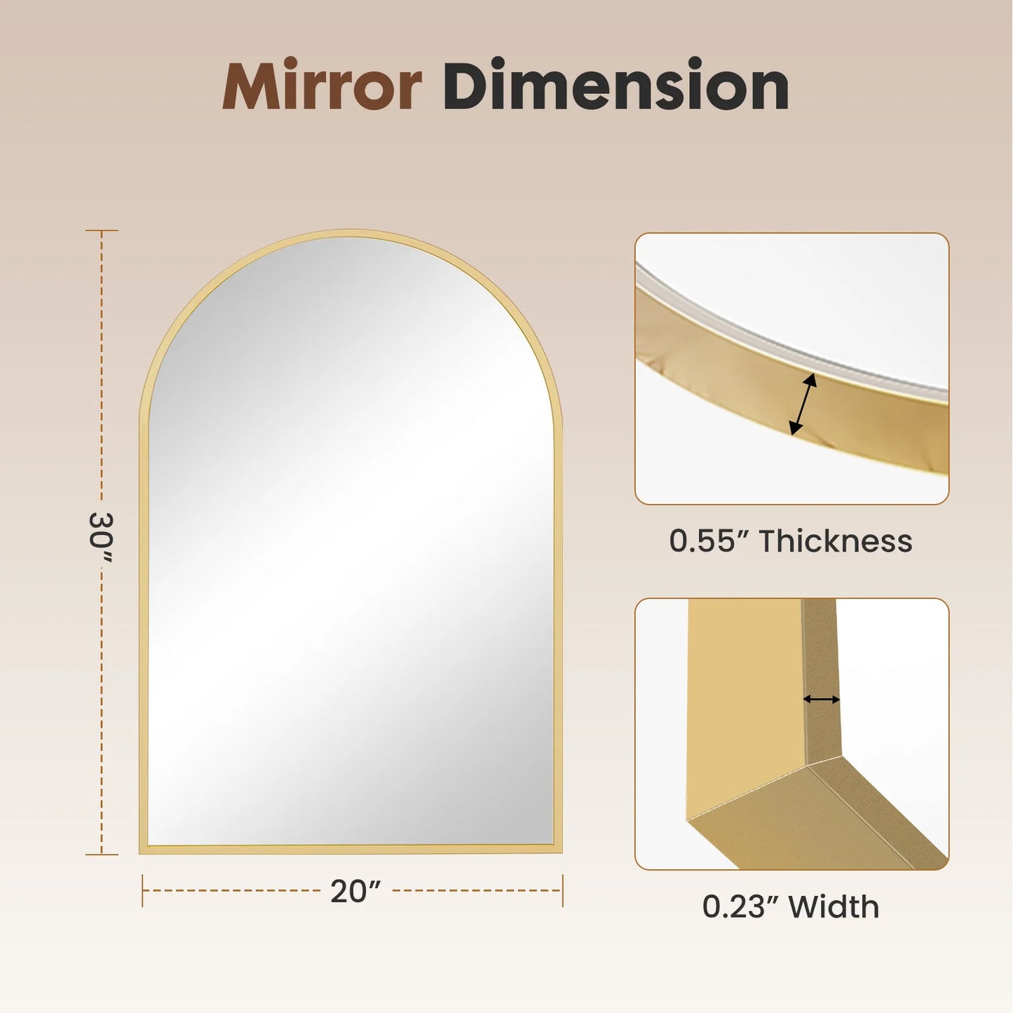 JHK Arched Framed Bathroom Mirror For Wall Decoration Modern Home