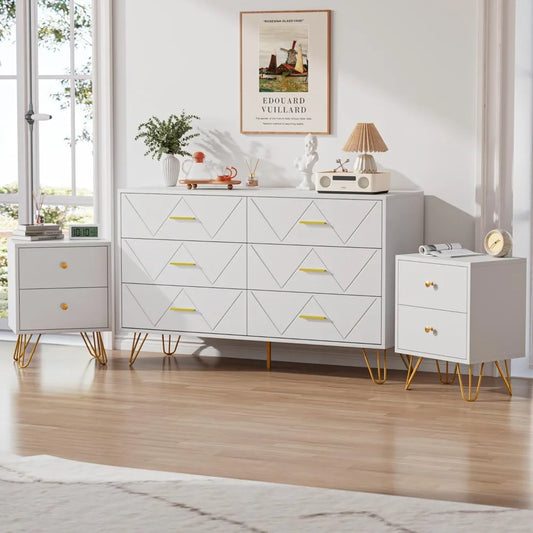 MKDK 3-Piece Bedroom Set With 6 Drawer Dresser And Nightstands
