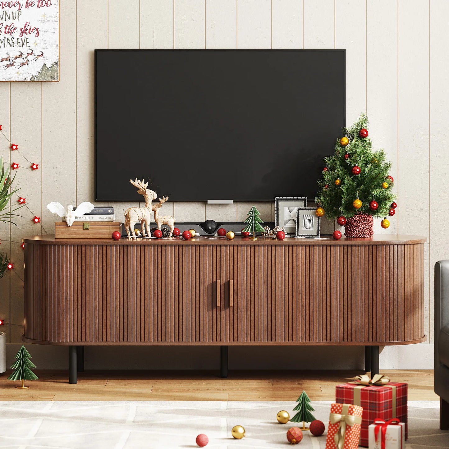 TV Stand With Power Outlet Entertainment Center And Sliding Doors
