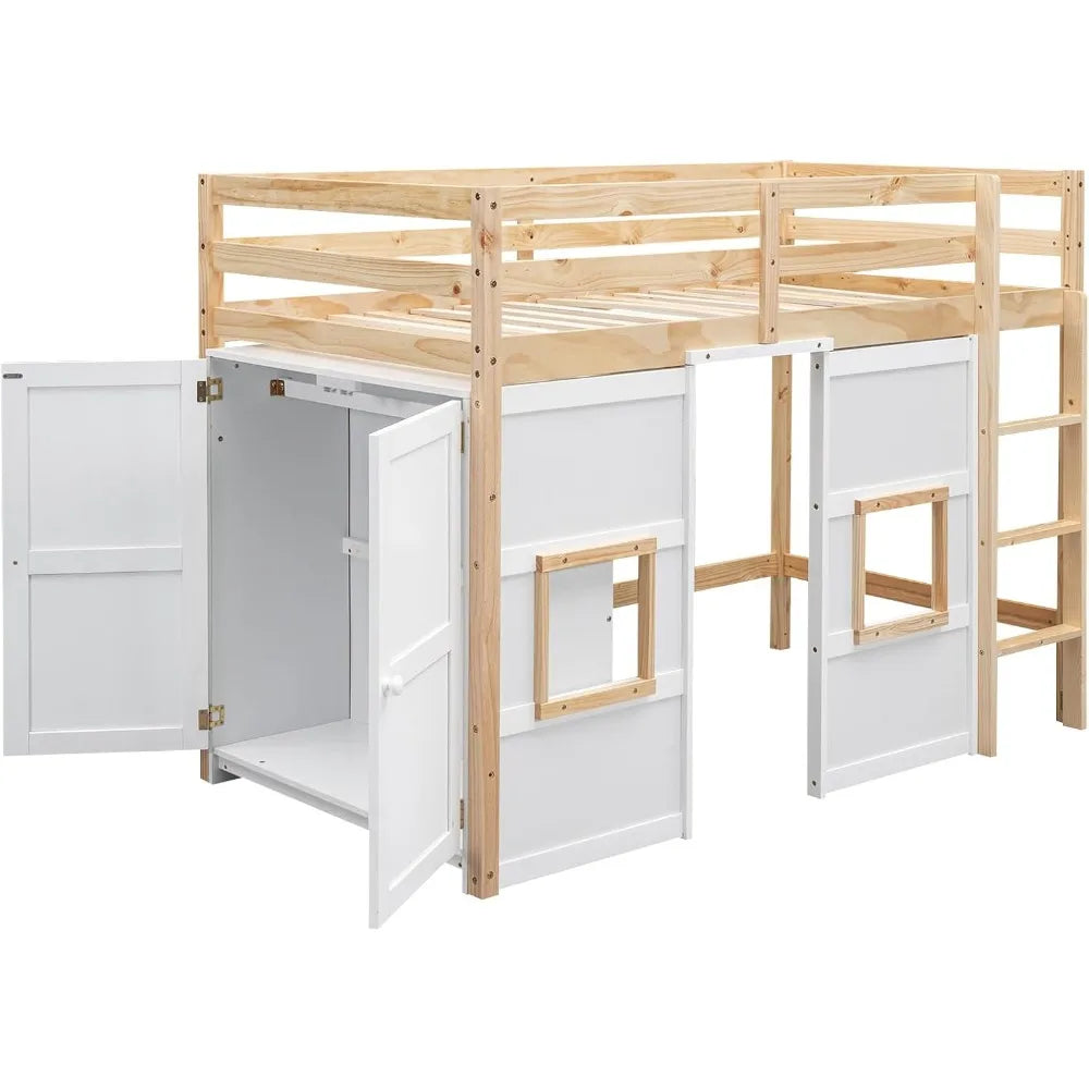 Loft Bed With Built In Storage Wardrobe And Two Windows Solid Wood