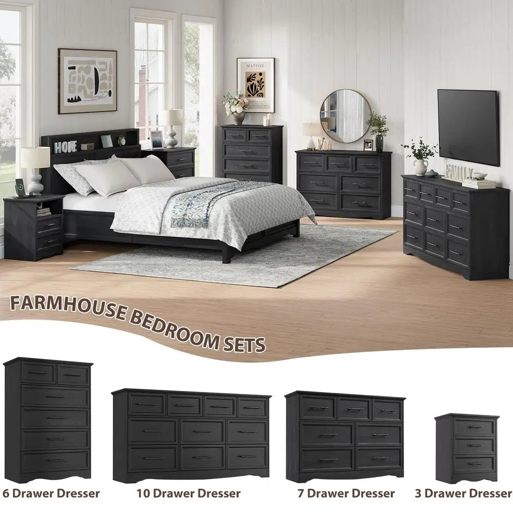 Bedroom Set 7 Drawer Dresser And 6 Drawer Dresser Nightstands Charging Station