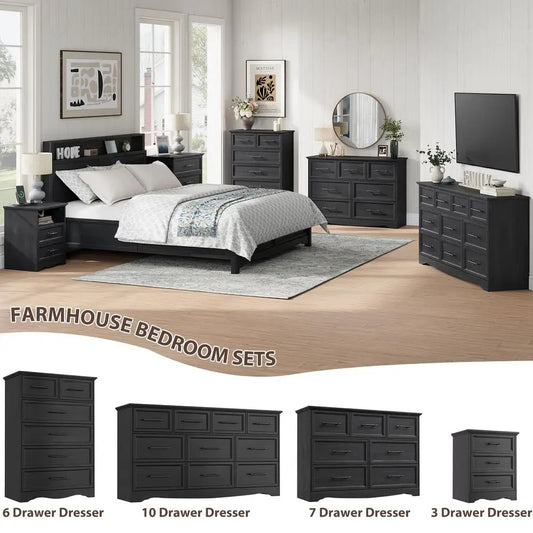 Bedroom Set 7 Drawer Dresser And 6 Drawer Dresser Nightstands Charging Station