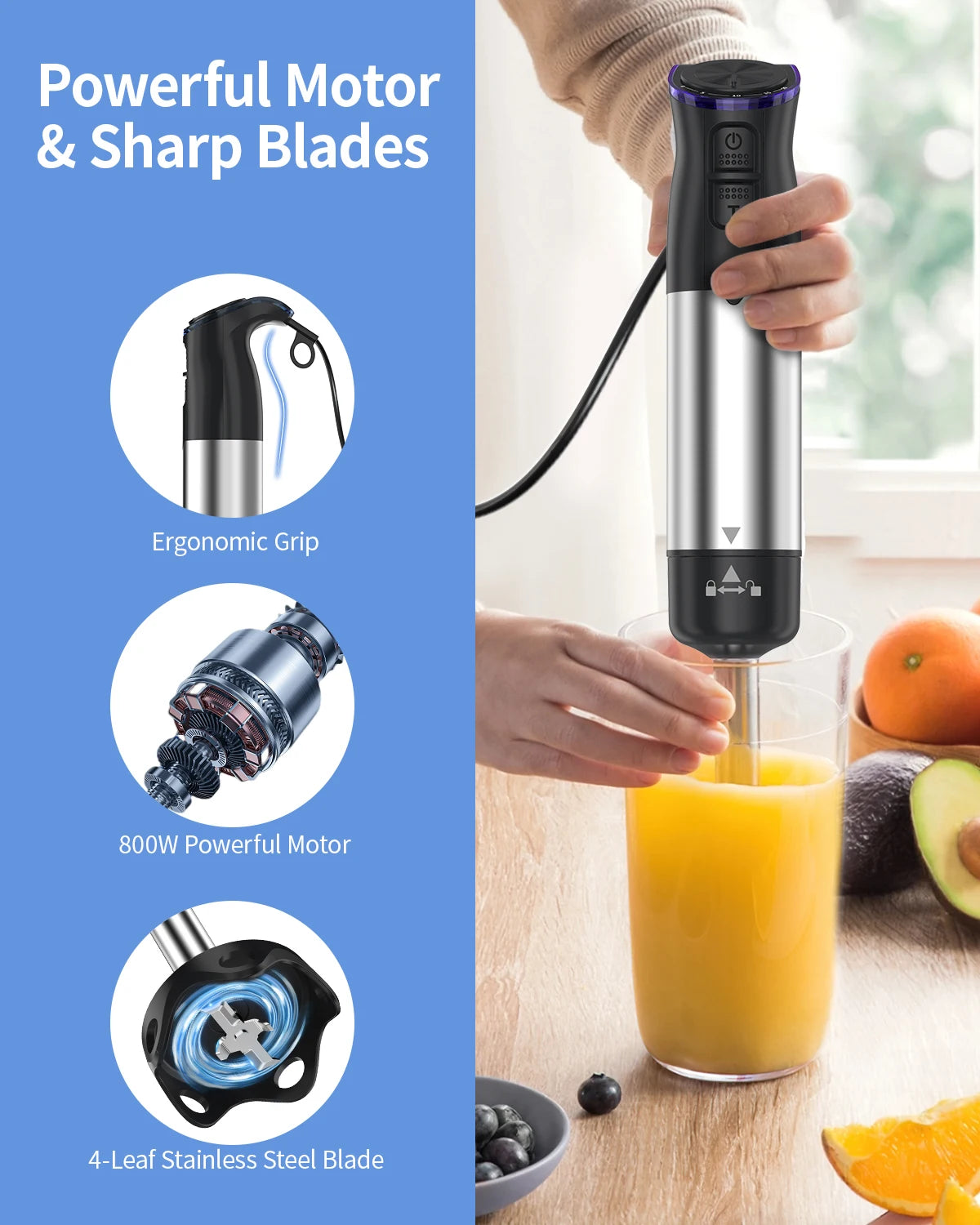 ZHIYU 1000W Immersion Handheld Blender 5 In 1 Kitchen Set