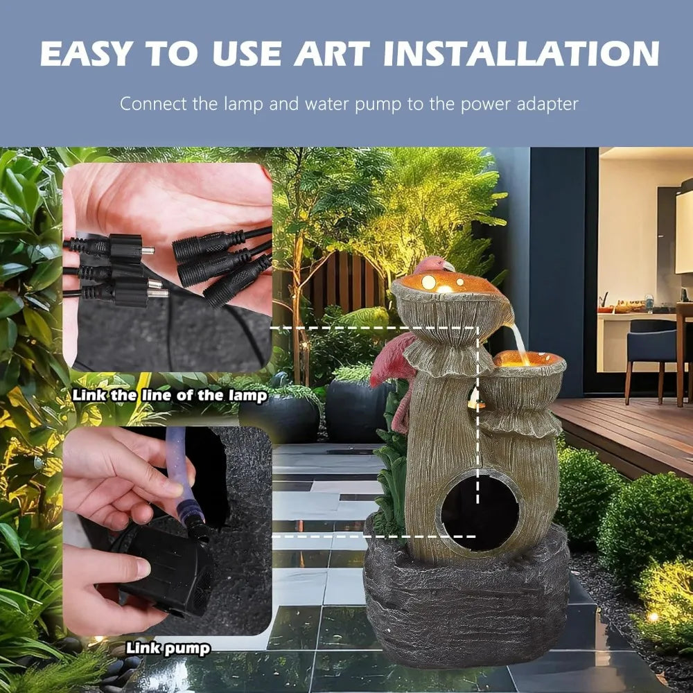 USSerenaY 5 Tier Outdoor Water Feature Fountain Flamingo LED Lights